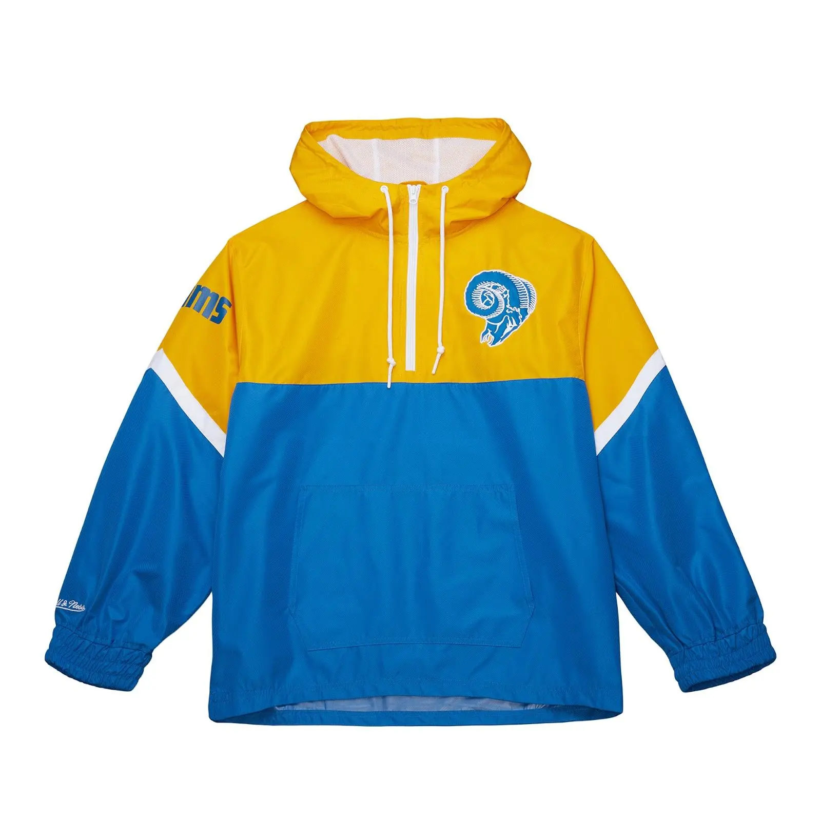 Mitchell & Ness Men's Los Angeles Rams Royal and Gold Tie Breaker Vintage Lightweight Graphics Mesh Elastic Quarter-Zip Windbreaker Jacket Coat