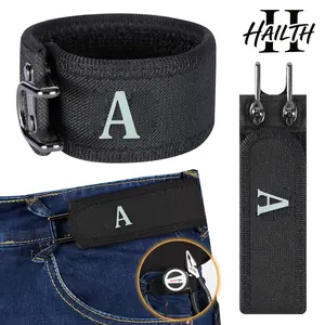 HAILTH No Buckle Belt for Men, Metal Hook Tactical Elastic Belt, Adjustable Magic Tape No Buckle EDC Belt, Suitable for Work and Daily Commuting (Black Letter A)