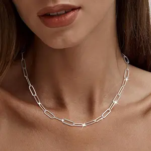 Trendy Paperclip Chain Necklace for Men Women, 925 Silver Plated, Waterproof & Hypoallergenic, 19.68/23.62Inches Lengths, Tarnish-Resistant,4MM Width, Layering Chain