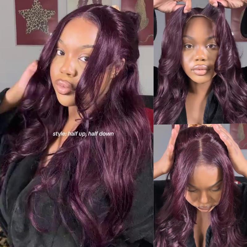 UNice Glueless Black Cherry Loose Wave Wig with Drawstring Pre Everything 13x4/7x5 Lace Closure Human Hair Wigs Natural Hairline Ready to Wear Beginners Friendly