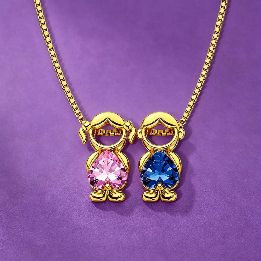 AS369 Children Birthstone Necklace Boy & Girl Charm Necklace New Mom Gift Necklace with Kids, Gift for Grandma, Family Birthstones