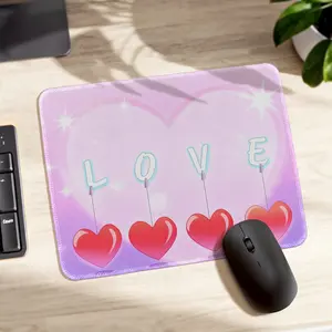 LOVE HEART Gaming Mouse Pad - Non-Slip, Stitched Edge, 26x21cm, Aesthetic Mousepad for Office & Home Desk, Pink Purple Mouse Mat with LOVE Design