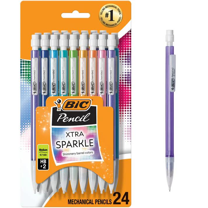 BIC Xtra Sparkle Mechanical Pencil – 0.7mm Medium Point, #2 Lead | 24 Pack