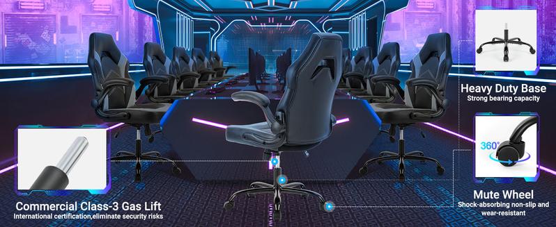 Ergonomic Computer Gaming Chair with PU Leather Lumbar Support, Height Adjustable (Home Office Desk)