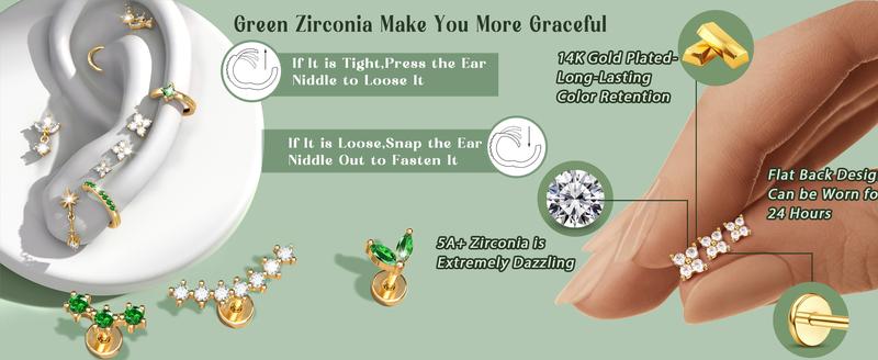 ORAZIO 16 Gauge Cartilage Earrings for Women Hypoallergenic Surgical Steel Flat Back Stud Hoop Set Daith Conch Tragus Helix Piercing Jewelry 12pcs Silver Earring Set