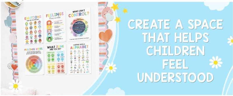 Calming Posters – ESL 12Pcs (10x14),Emotions Chart for Kids,Calm Down Corner Supplies,Classroom & Therapy Decor Visual Learning to regulate emotions and emotional intelligence Tools,Educational Emotion Learning for Classroom,Counselor Office Decor Set