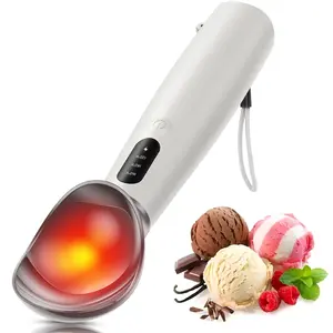 Heated Ice Cream Scooper - Rechargeable electric ice cream spoon with three temperature settings (120°F/140°F/160°F), Features an integrated zinc alloy body with silicone grip, IPX7 waterproof, Ideal kitchen supplies for scooping hard ice cream