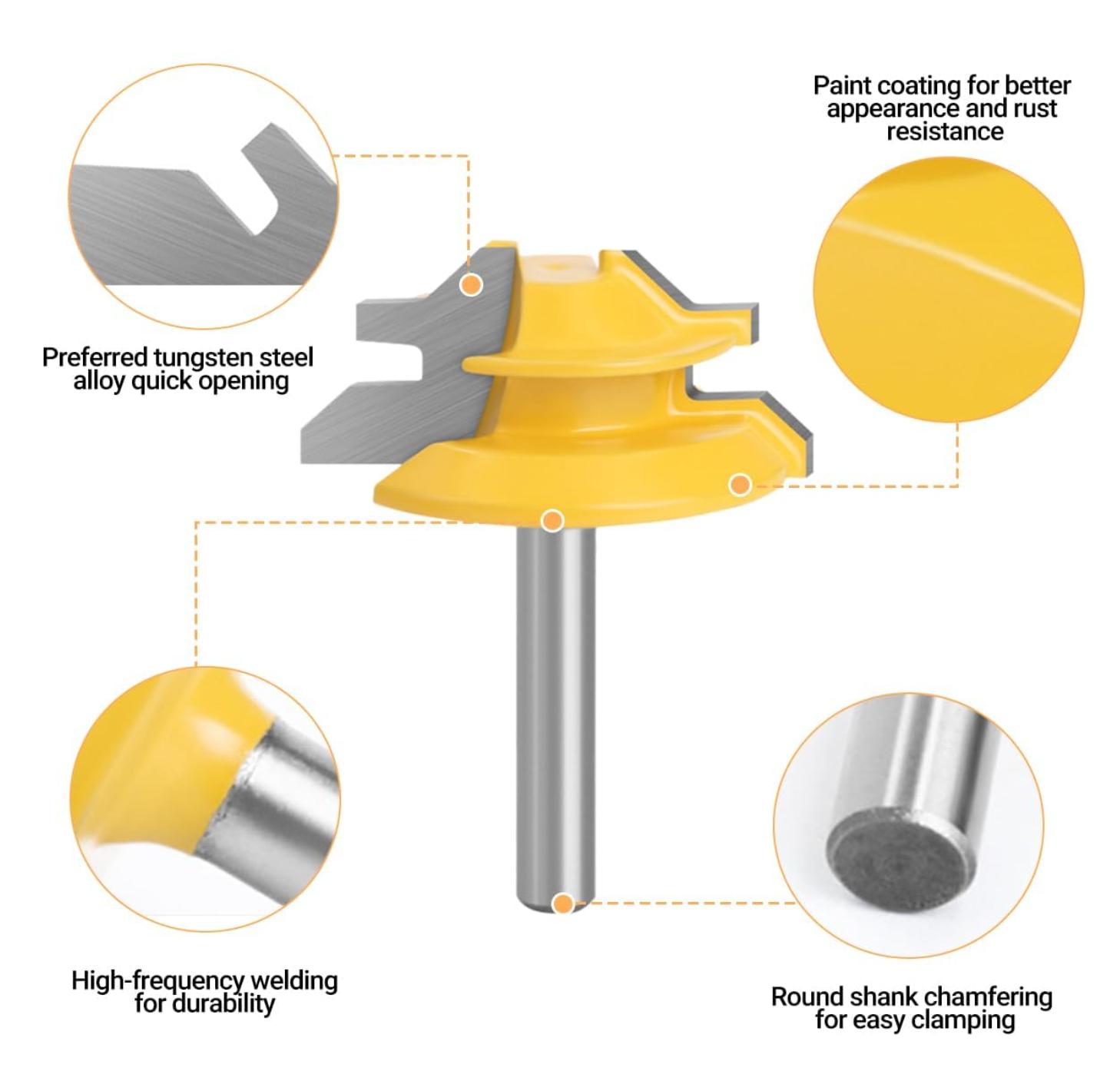 45° Lock Miter Router Bit – Woodworking Corner Joint Cutter for Router Table, Perfect for Cabinet, Drawer, Box, Furniture & DIY Carpentry Projects