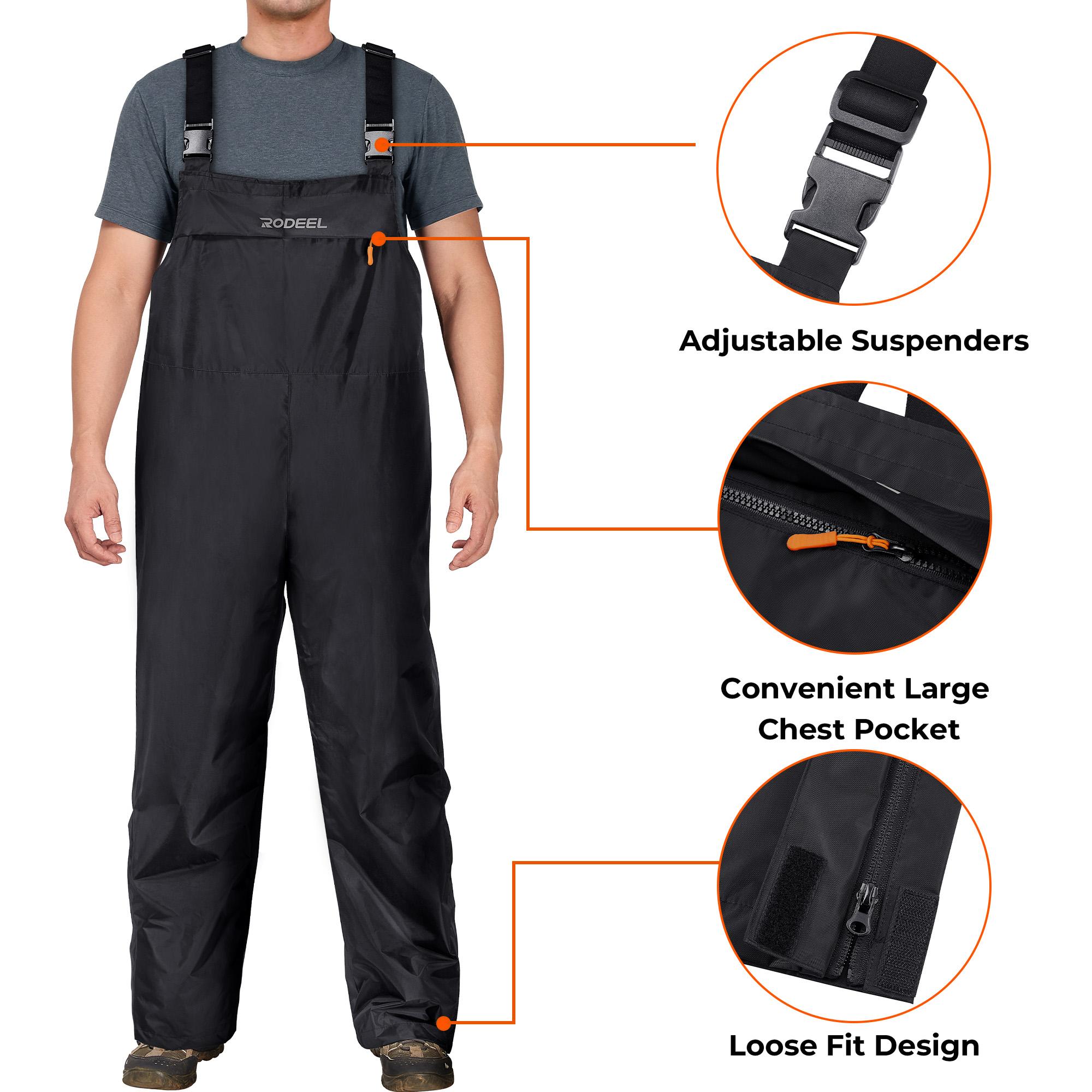 【RODEEL】717 Waterproof Bib Overalls Men Durable Rainwear with Adjustable Suspenders and Chest Pocket Relaxed Fit Pants Workwear for Outdoor Sports Hiking Fishing Boating Car Washing Construction Landscaping Gardening Workwear Menswear, Holiday Gift