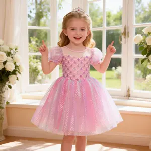 Magical Pink Mermaid Birthday Dress | Sheer Puffy Sleeves & Iridescent Tulle Tutu for Toddlers