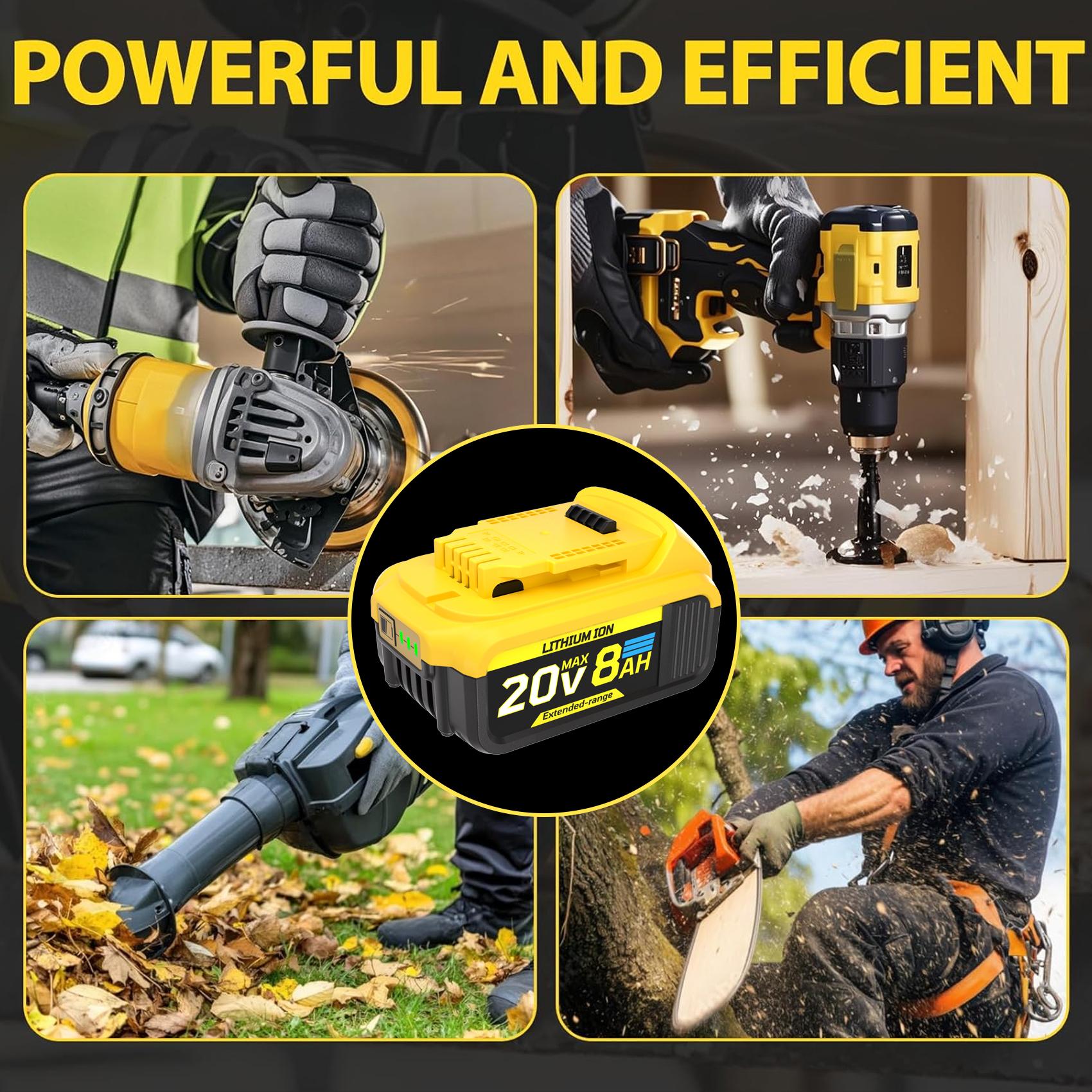 2 Packs 8000mAh High Capacity Replacement for Dewalt 20V Battery Compatible with Dewalt 20 Volt Lithium Battery Max DCB200, 201, 203, 204, 206, 207, 181, 180 Series Tools