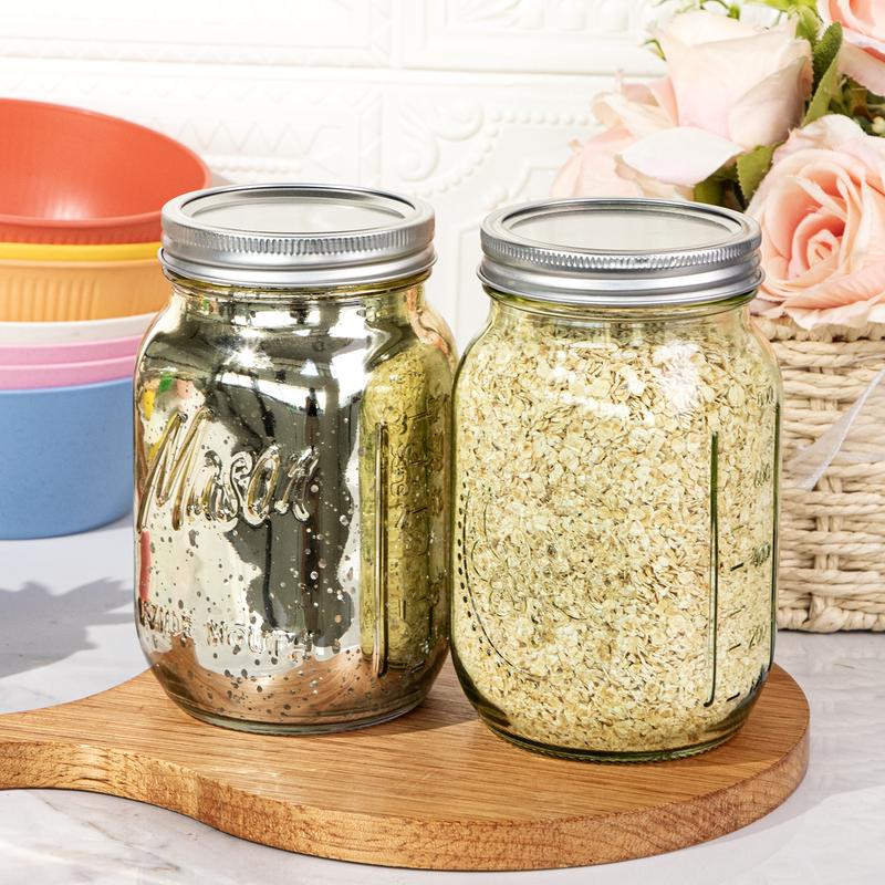 4/6 Pack 32 oz Gold/ Pink/ Blue/ Green/ Amber Wide Mouth Mason Jars for Pickling, Canning, Fermenting and Food Storage For Storing All kinds of Food