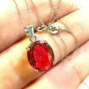 Ruby Red Pendant 925 Sterling Silver 18" Birthstone Necklace