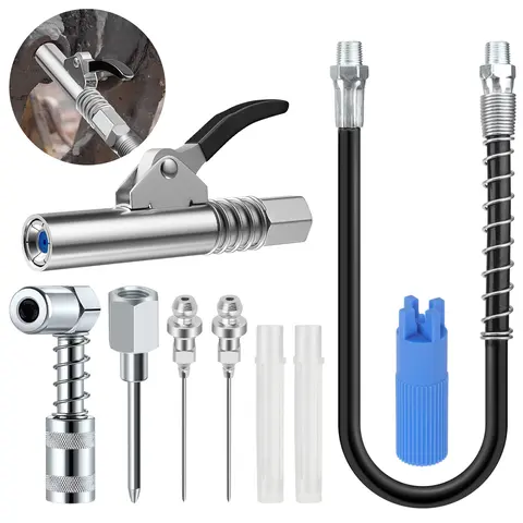 NSI 7-Pieces Quick Connect Grease Gun Accessory Kit - Universal Quick Release Coupler Set, Heavy Duty Adapters for Mechanics' Tools, ATVs, Trucks, Farm & Industrial Machinery, Automotive Repair