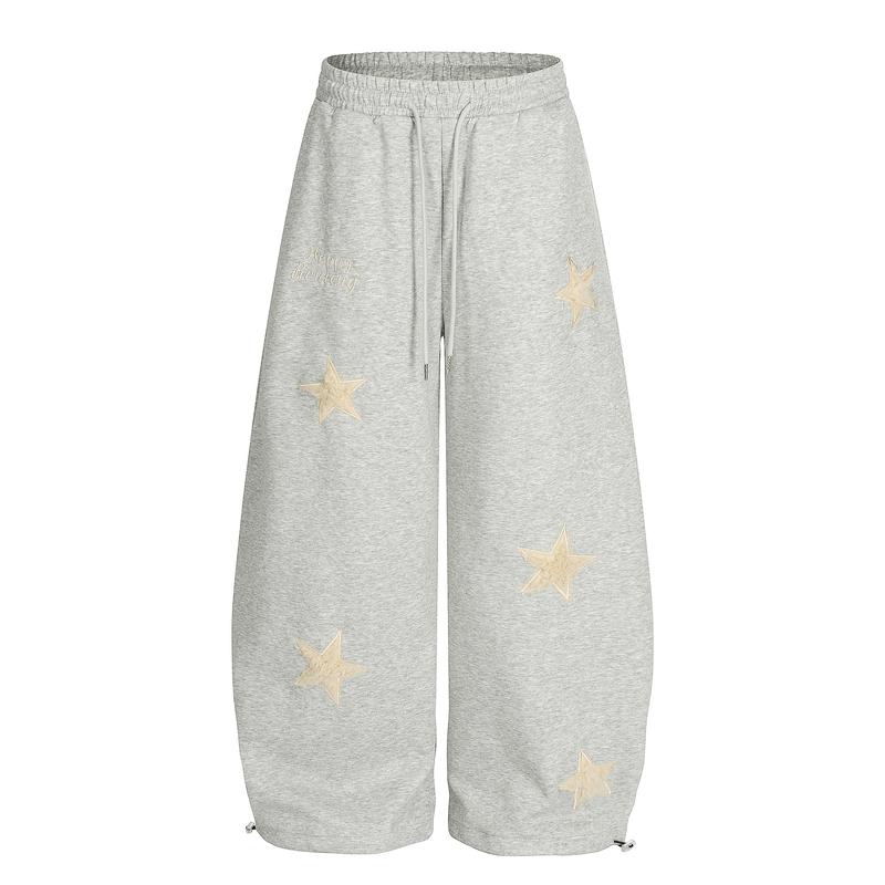 TELLFUN 2026 Men‘s Star Embroidered Jogger Pants Loose Fit Barrel Leg Sweatpants with Stretch Fabric and Drawstring Waist Y2K Streetwear Style；Unisex