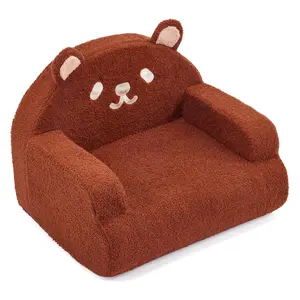Fully Compressed Small Armchair Sofa, Cute Brown Bear Teddy Fleece Toddler Chair, Ultra-Soft Comfy Foam Filled Lightweight Animal Series Couch  (CACBB)