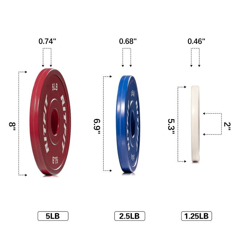 RitFit Fractional Rubber Weight Plates, Colored Bumper Plates for Starting Strength and Progressive Overload Training, Pair and Sets(Colored/Pink/Black)