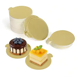100 Pcs Gold Mini Cake Boards 3.5 Inch Round Mousse Base Cardboard Cupcake Display for Weddings and Parties