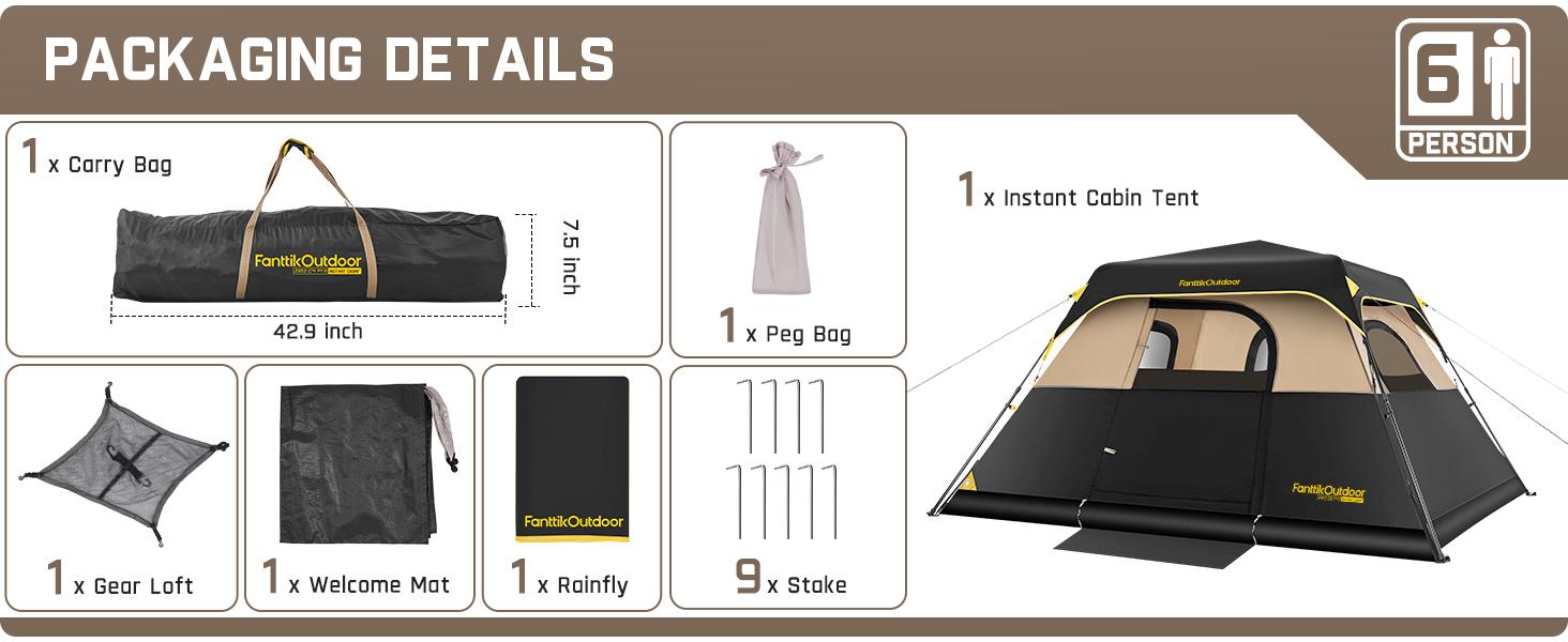 【FathersDayGift】Fanttik Zeta C4/C6 Pro Instant Cabin Tent - 4/6-Person Portable Outdoor Camping Tent with Removable Canopy, Waterproof Fabric, Windproof High-Quality Materials, Quick Setup, Mesh Windows, Roomy Space Summervibes
