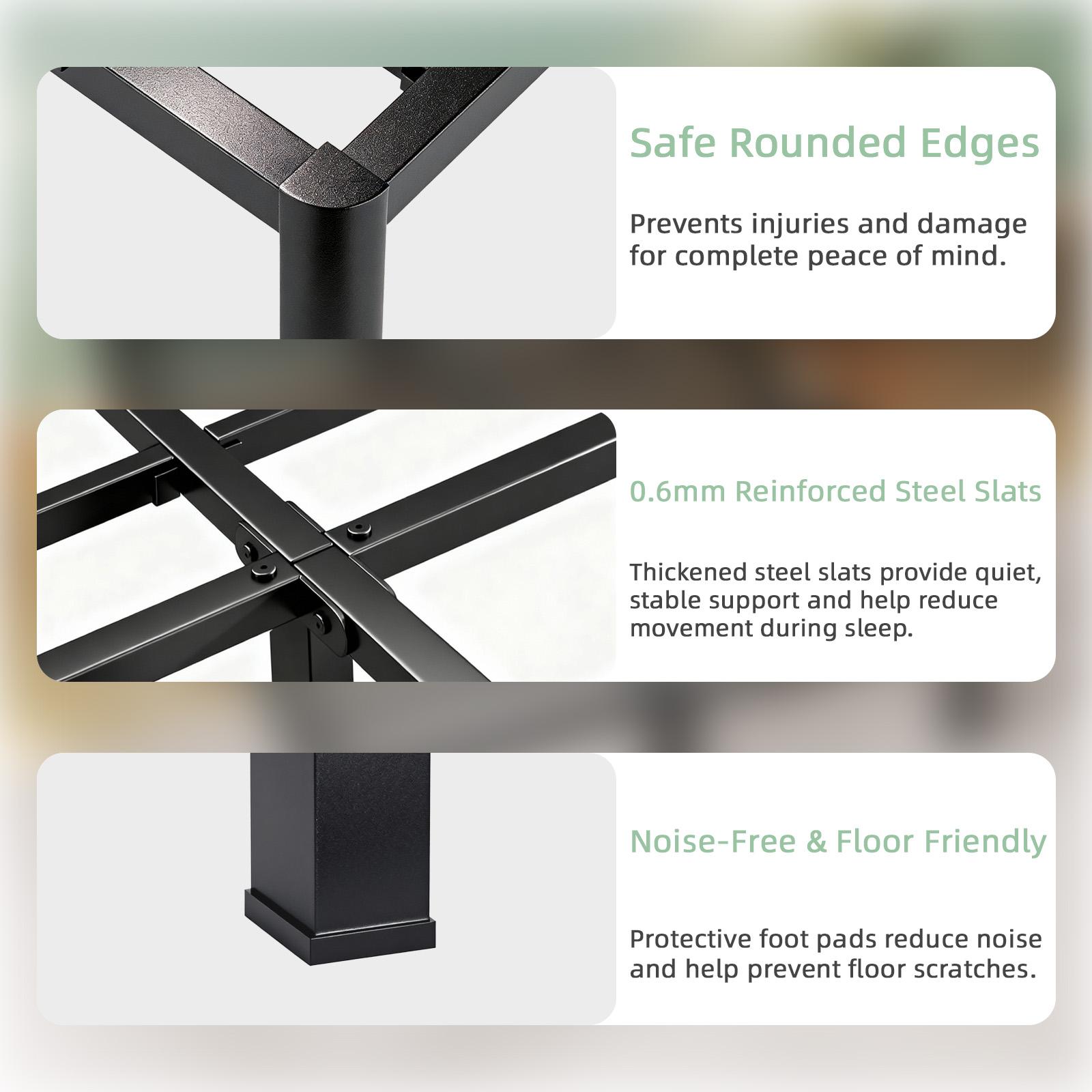 COZPAW Queen Size Metal Platform Bed Frame with Storage - 14/ 18 Inch Height, Heavy Duty 3500 lbs Capacity, Anti-Squeak Design, No Box Spring Needed, Easy Assembly