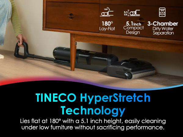 Tineco Floor ONE S7 Stretch Ultra Cordless Wet Dry Vacuum Cleaner, 180°Lay-Flat Anti-Tangle Design, 50 Minutes Runtime, 185℉ Flashdry Self-Cleaning, Dual-Sided Edge Cleaning Floor Cleaner