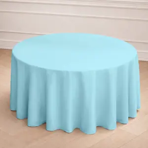 Polyester 120" Round Tablecloth Light Blue - Seamless Wrinkle-Resistant Table Cover
