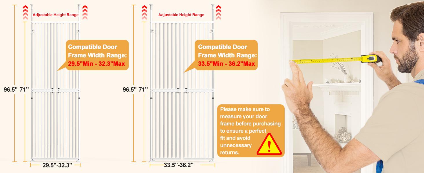 Lilypelle 74.8 Inch Extra Tall Cat Pet Gate, Adjustable 33.4-35.8 Inch Wide, No Drilling Pressure Mounted, Walk Through Swing Safety Gate for Pets, Double Door for Doorways, Stairs, Kitchen, House