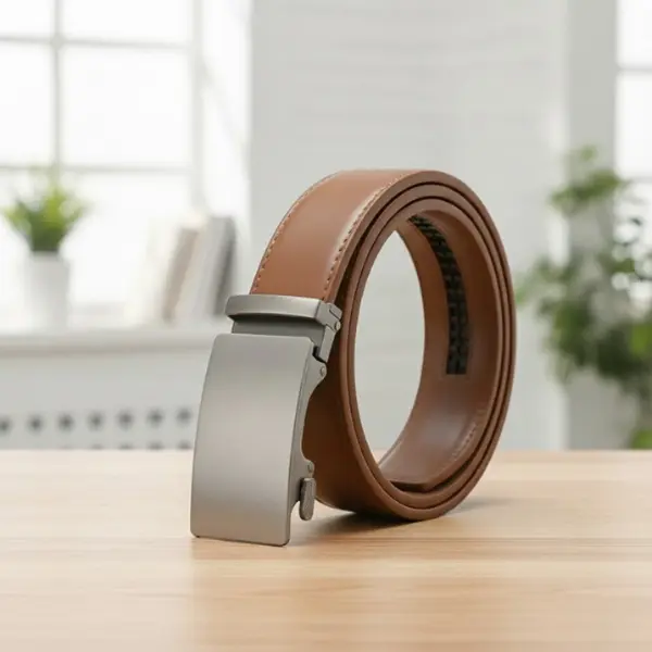 HAGIG Men’s Brown Leather Belt with Automatic Ratchet Buckle – Adjustable, Stylish & Durable–Split Leather,