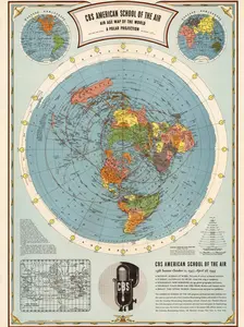 1944 Flat Earth Air Age Map of the World Wall Art Poster Unframe Print Home Decor Office Photo Decoration Artistic Room