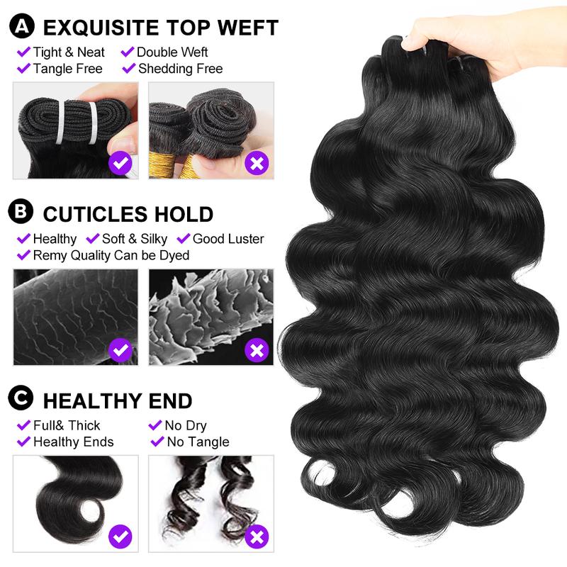 Top 15A Raw Body Wave Bundles Brazilian Unprocessed Virgin Human Hair Bundles 2x6 Lace Closure Quick Weave Extensions Natural Color Remy Hair Bundles