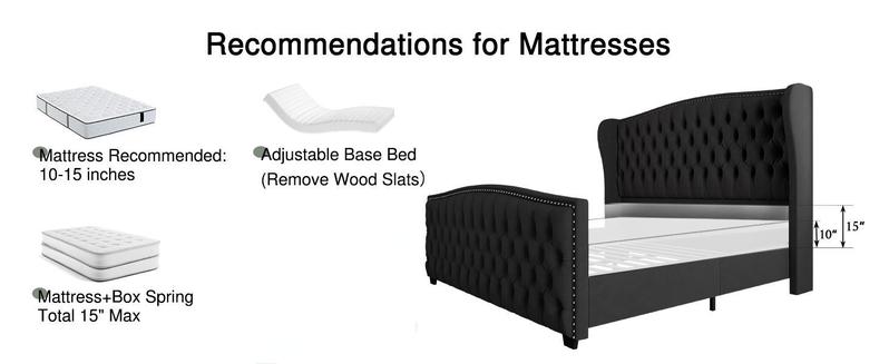 AMERLIFE Modern Bed Frame with Wingback Headboard, Velvet Upholstered Bed Frame with Handmade Button Tufted & Nailhead,Wooden Slats Support/Luxury Bedroom Furniture Design /Queen/King/California King Size/Best Gift Ideas/Christmas Gifts