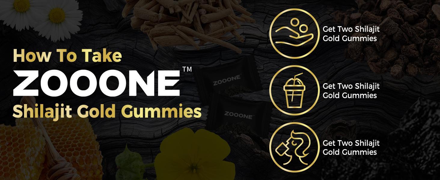 ZOOONE 60 Gummies Pure Himalayan Shilajit Gummies Gold I Lab Tested I No Added Sugar I Ashwagandha, Gokshura| Fulvic Acid & 85+ Trace Minerals I for Men, Women I Non-GMO I 100% Natural & Organic