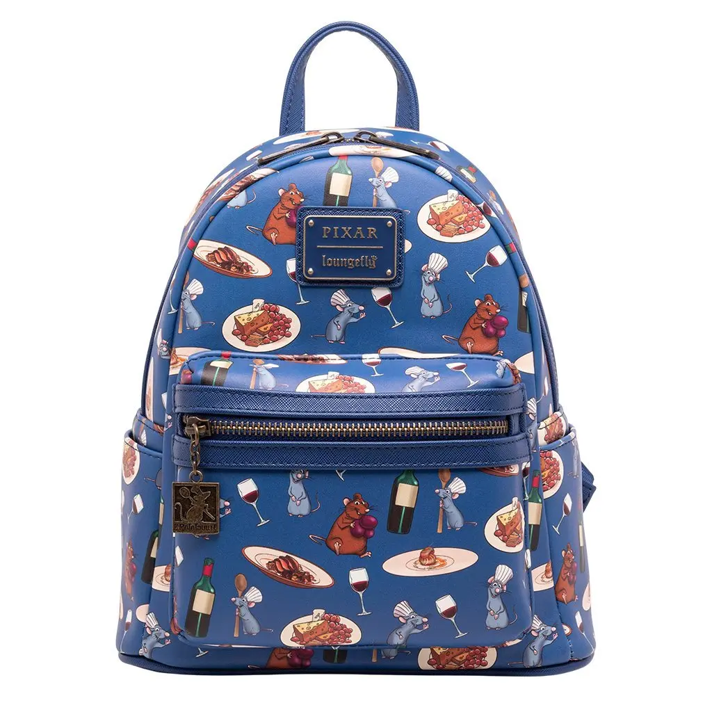 Loungefly Disney Pixar Ratatouille Remy & Emile Allover Print Casual Mini Backpack, Portable Faux Leather Bag, Casual Printed Backpack, Portable Lightweight Backpack