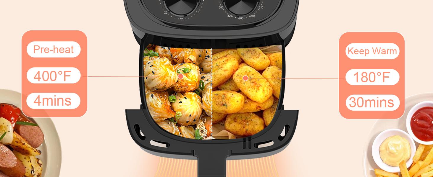 OSTBA 2.5QT/4.5QT Air Fryer for 1–2 People, Small Air Fryer with 6 Menu Options, Dual Knob Manual Temp & Timer, 3D Rapid Air Circulation, Nonstick & Dishwasher Safe Basket, Oil-Free Healthy Cooking