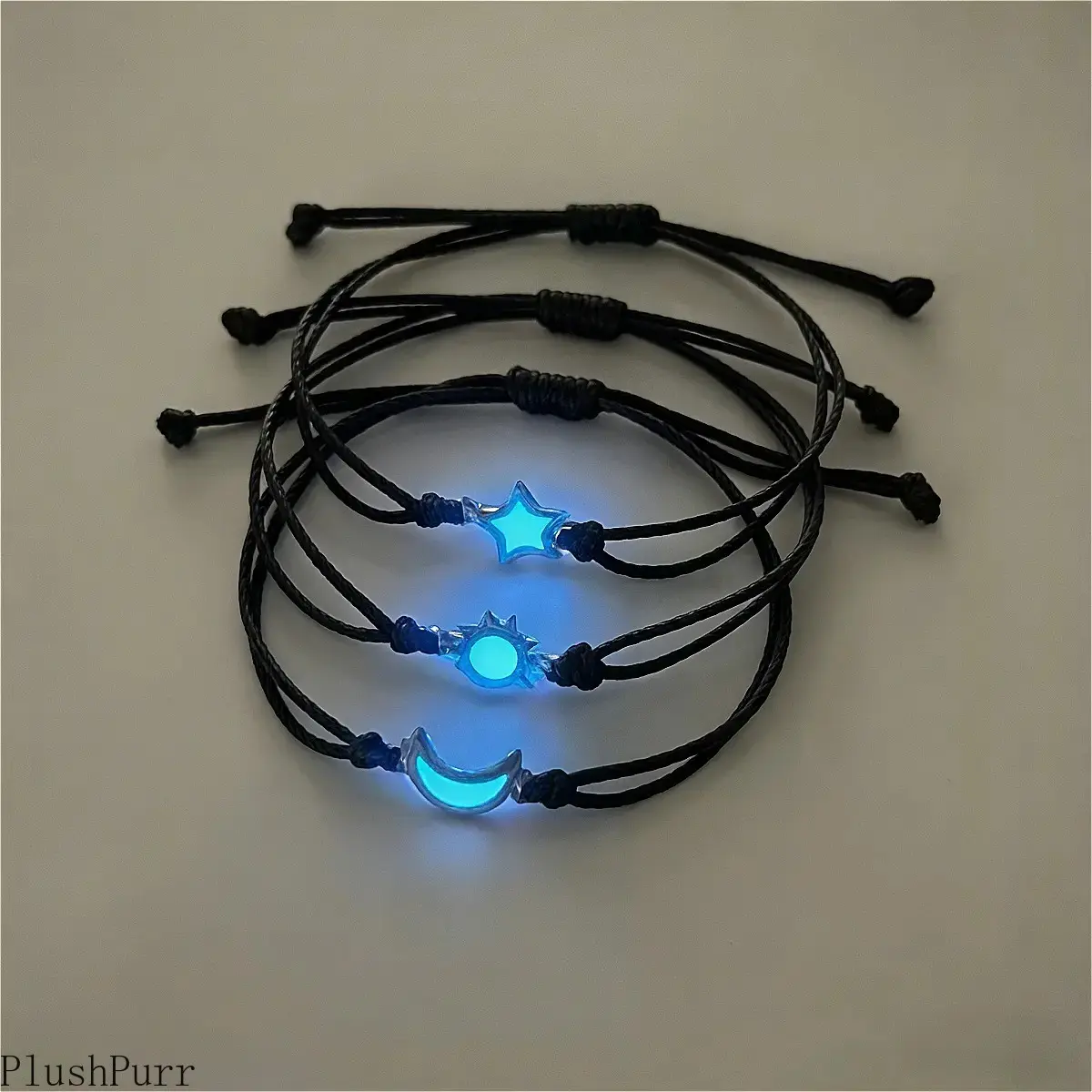 3-Piece Minimalist Celestial Woven Friendship Bracelet & Bag Charm Set - Adjustable Recycled European-Style, Sun-Moon-Star Accents Symbolizing Inspiration, Comfortable Stacking Glow-in-Dark Charm for Friends (Luggage & Bag Accessory, Astronomy Themed)