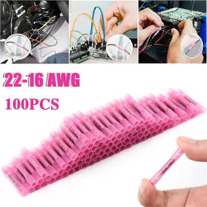 100Pcs 22-16AWG Heat Shrink Butt Connectors - Automotive Electrical Waterproof Wire Splice Crimp Terminals for Car Boat Truck Wiring Repair