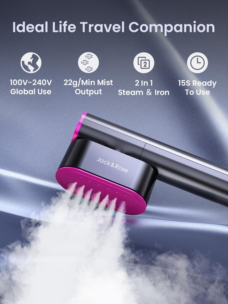 Jack ＆ Rose Steamer for Clothes, 100-240V Wide Voltage, 15s Fast Heat Up ,Steamer Iron 2 In 1, Large Ceramic Heat Panel, Portable for Global Travel,Household Appliances clothes iron