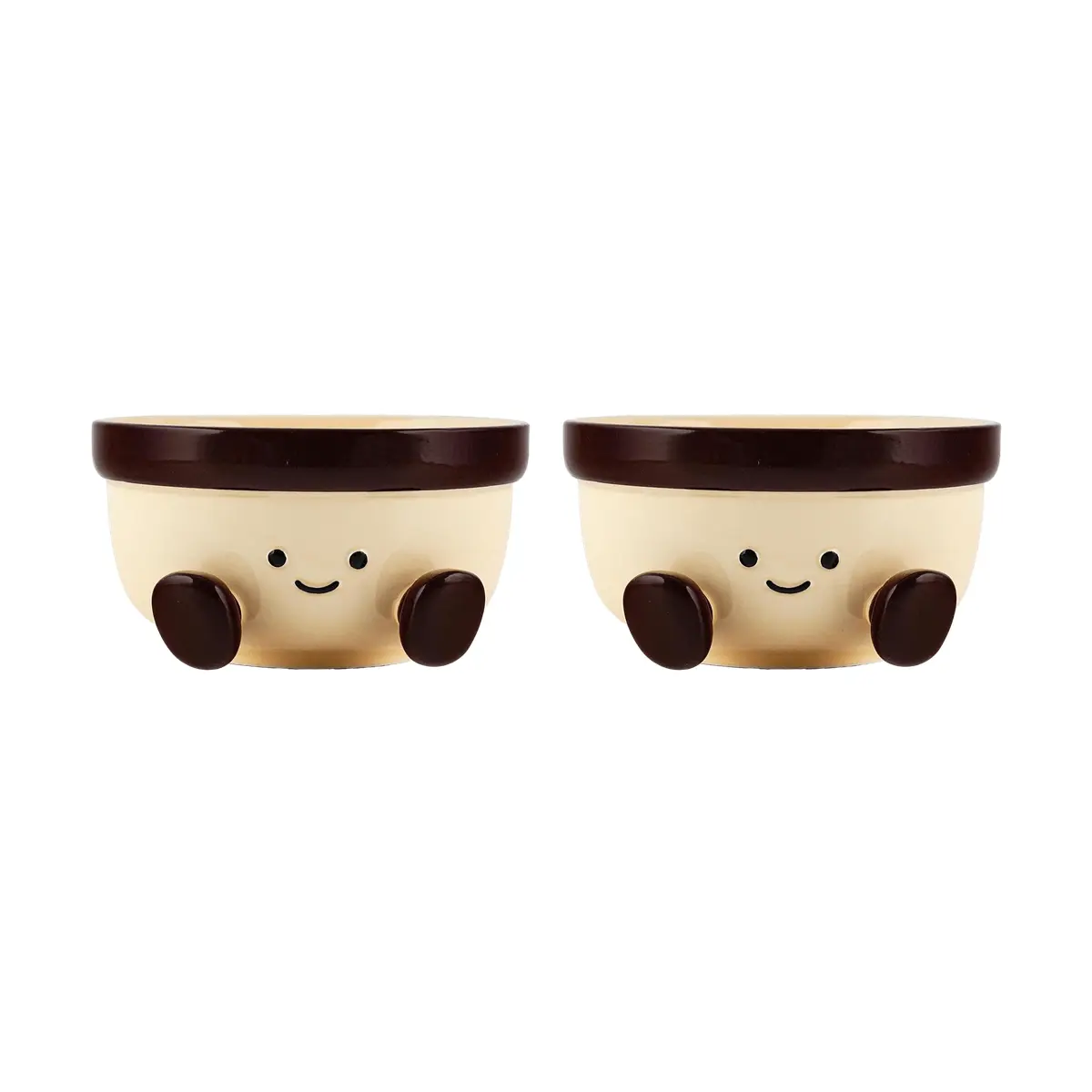 KawashimaYA Cocoa Bean Series Cute Bowl Set - 15.5x8cm, 2-Piece Value Pack, Cereal Bowl, Snack Bowl for Kids & Adults