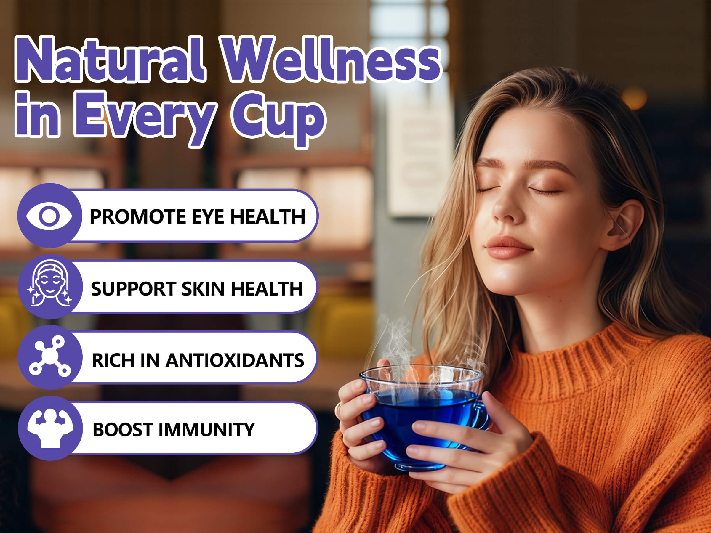 Organic Butterfly Pea Flower Tea Bags, 35 Teabags, 2.5g/Bag, Made with 100% Natural Butterfly Pea Flower. Helps with Antioxidant and High in Anthocyanins | Caffeine-Free | Sugar-Free | Gluten-Free | Vegan. Individually Packaged in Eco-Friendly Bags