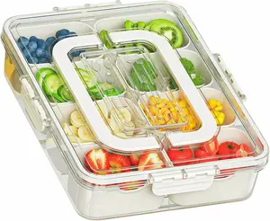 2-Pack Snackle Box Container, Divided Serving Tray with Lid and Handle, Snack Containers,16 Compartments Snackle Box for Salad Bar, Fruits, Snacks, Party, Sports Events, Beach Essentials