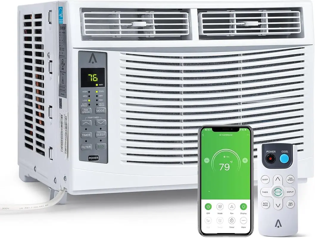 Residential Compact 6000 BTU Window Indoor AC Unit - 115V/60Hz, 250 sq. Ft. Cooling, Energy Saver, Remote Control, Timer, Easy Installation Kit, Side Panels, AC Cooling Fan, Stay Cool for Bedroom Use