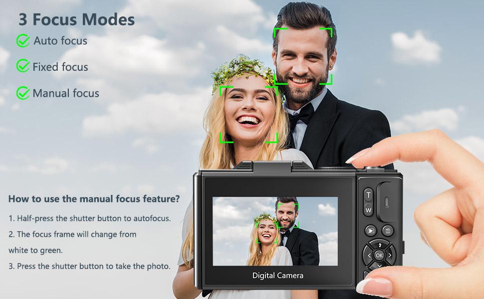 4K Digital Camera for Photography with 64MP, 3 Inch 180° Flip Screen, 18X Digital Zoom, 32GB Micro SD Card, 2 Batteries, Ideal for Gift