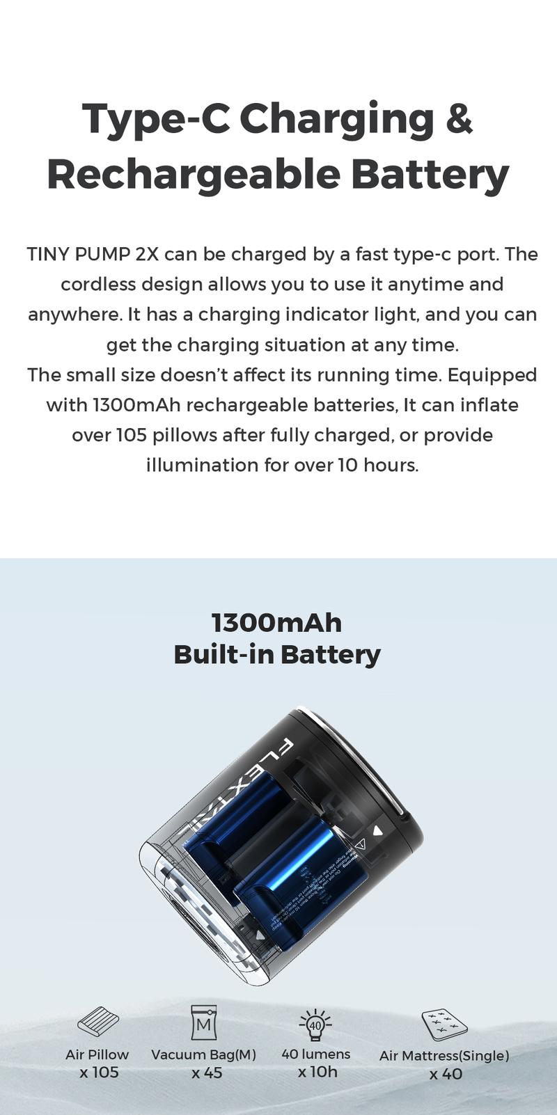 FLEXTAIL 3.3oz 4kPa TINY PUMP 2X Portable Air Mattress Pump with Magnetic Design, for Sleeping Pads Pool Floats Swimming Rings Airbed Double Travel Accessories Camping Supplies Camping Set