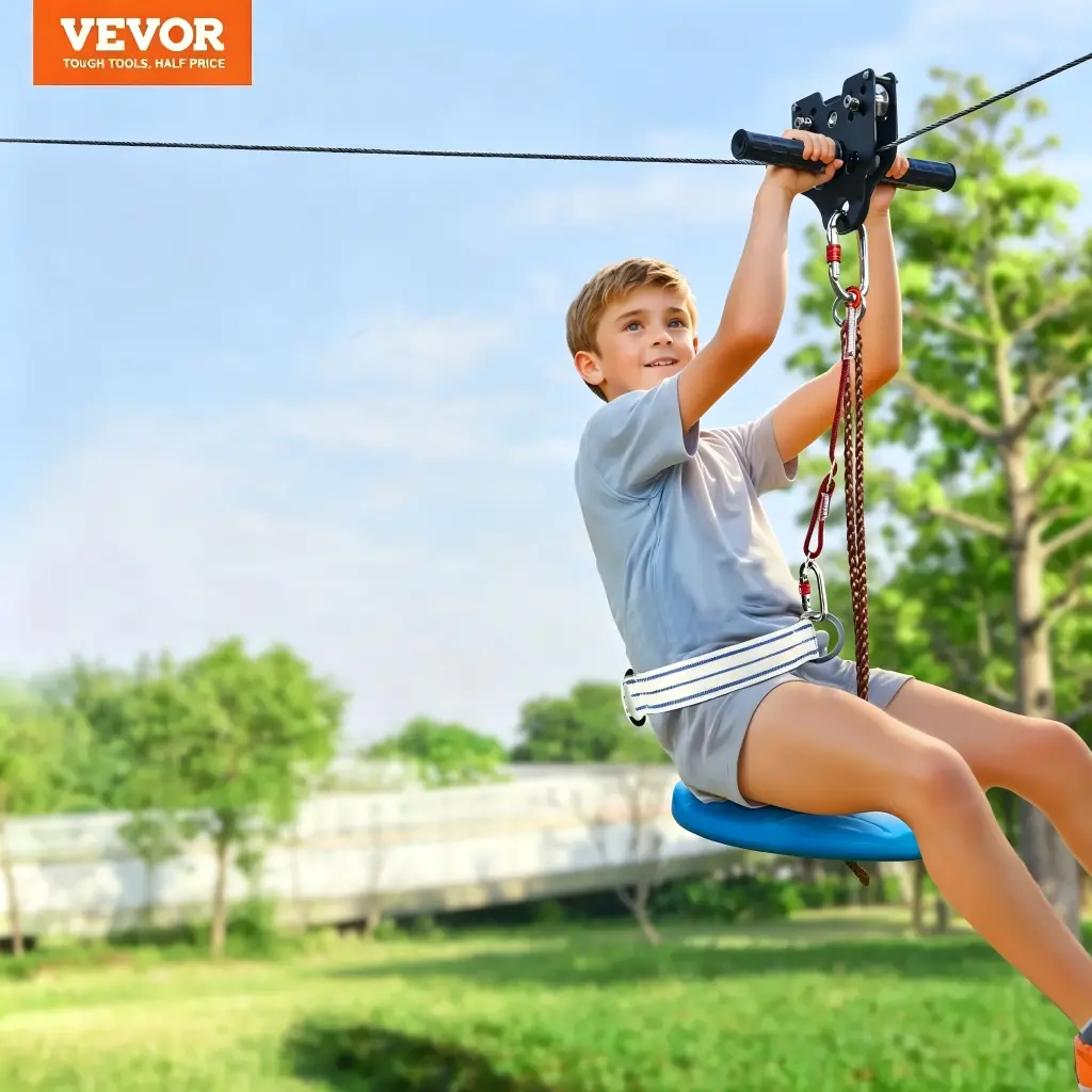 【SummerFinds】VEVOR Zipline Kit for Kids and Adult,  160 ft Zip Line Kits Up to 330 lb, Backyard Outdoor Quick Setup Zipline, Playground Entertainment with Stainless Steel Zipline, Spring Brake, Safety Harness, Seat