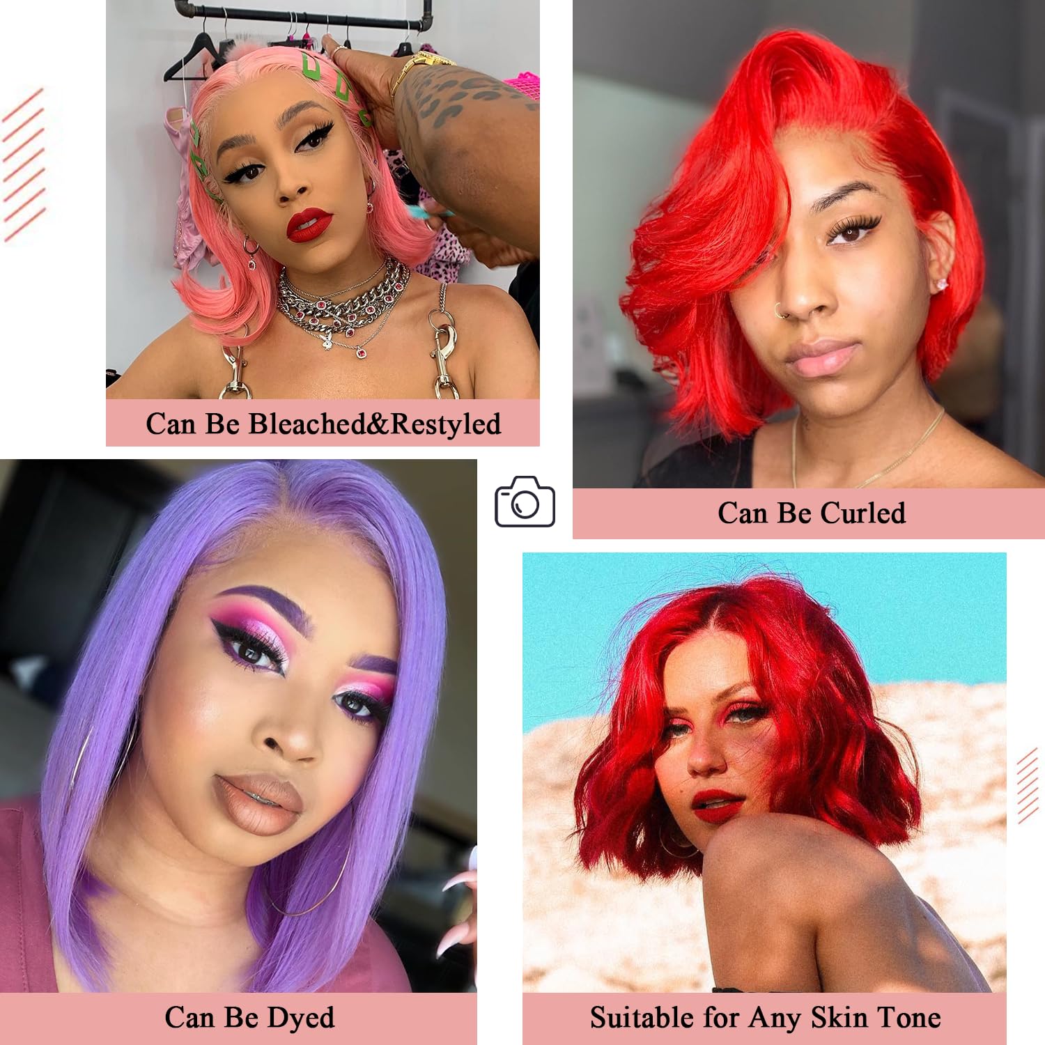 GK Pre Plucked HD Transparent 13X4 Straight Red Blunt Cut Bob Wig Human Hair Lace Frontal Wig With Baby Hair Natural Hairline Glueless 100% Unprocessed Human Hair Red Bob Wigs Lace Front With Black Women