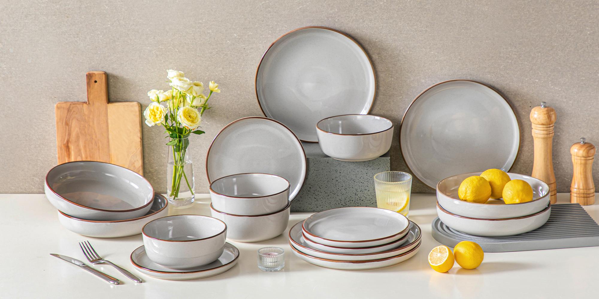 vancasso Loire 16/18-Piece Stoneware Dinner Set for 4/6 People, Dinnerware Sets with Plates and Bowls, Scratch Resistant Dinner Service Set for Family or Restaurants, Dishwasher and Microwave Safe Kitchen Home Tableware Ceramics