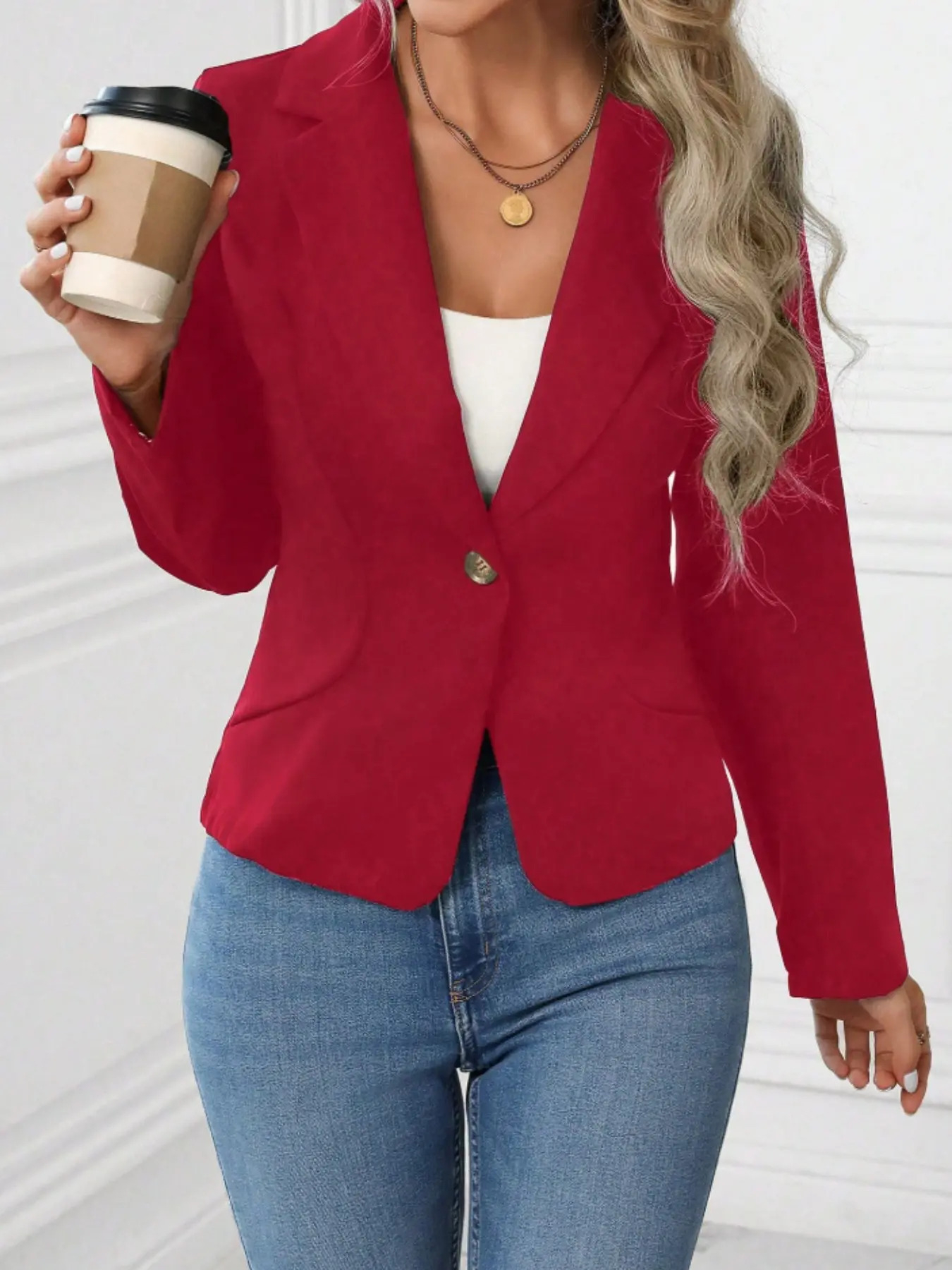 Women's High-End Solid Color Fitted Blazer Jacket Long Sleeve, Stylish Chic Elegant Ladies' Suit Outerwear, Perfect for Formal and Casual Occasions, Formal Commuter Workwear, Style