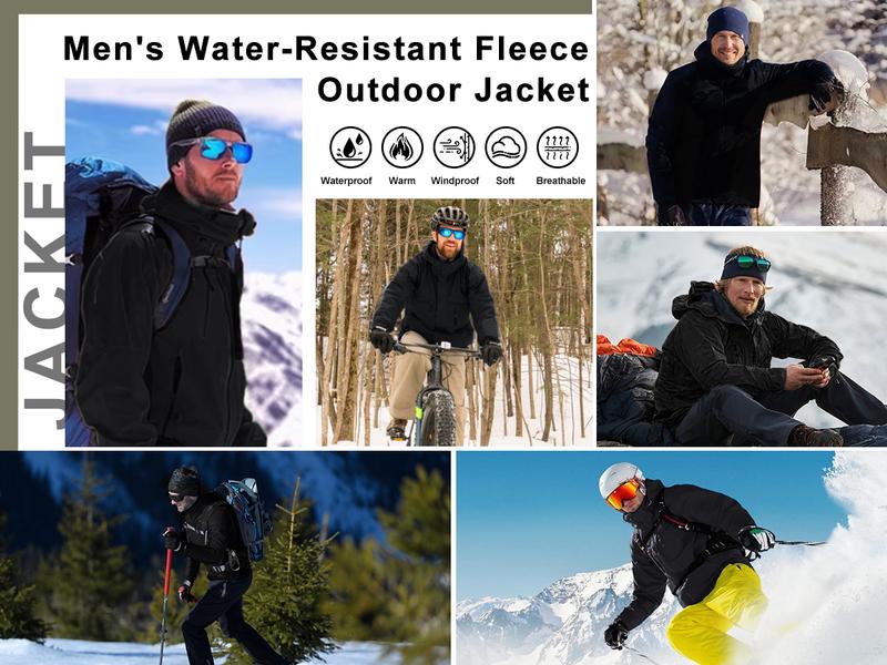 Jurunfeng Men's Waterproof Ski Jacket Warm Winter Snow Coat Mountain Windbreaker Hooded Raincoat with Adjustable Drawstring & Velcro Cuffs