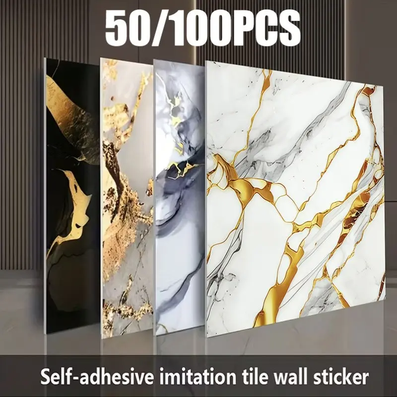50/100pcs 11.8x11.8 Inch Self-Adhesive Marble Tile Wall Decals, Marble Stickers, Decorative Home Decor Wall Sticker, Waterproof Wallpaper for Bathroom & Kitchen, Easy Clean 3D Wall Panels, Wall Sticker