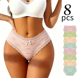 4 or 8-Pack Women's Seamless Lace Bikini Panties – Soft, Breathable Briefs Featuring Comfortable Elegance and Trendy Styles, Close-Fitting Daily Casual Lingerie, Machine-Washable Basic Women's Underwear with Exquisite Elegant Styling